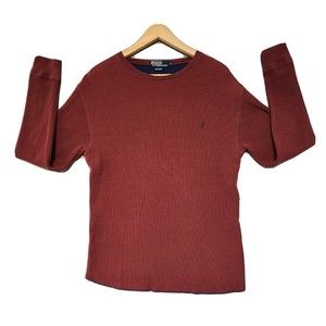 Polo Ralph Lauren Shirt Mens Small Burgundy Vintage Thermal Long Sleeve